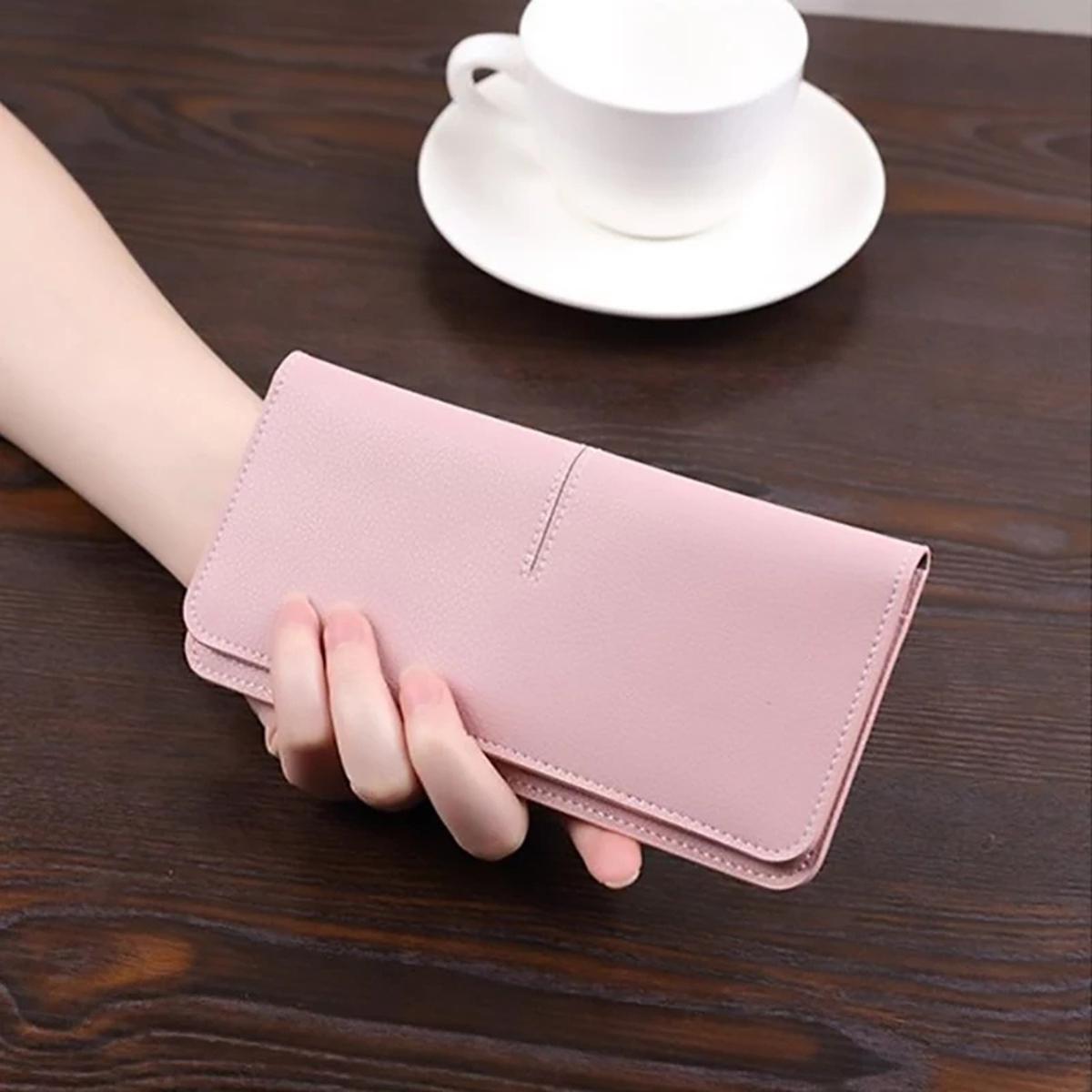 Slim and Lightweight PU Leather Fashion Wallet for Women with Zipper and Photo Holder, 19.5 cm