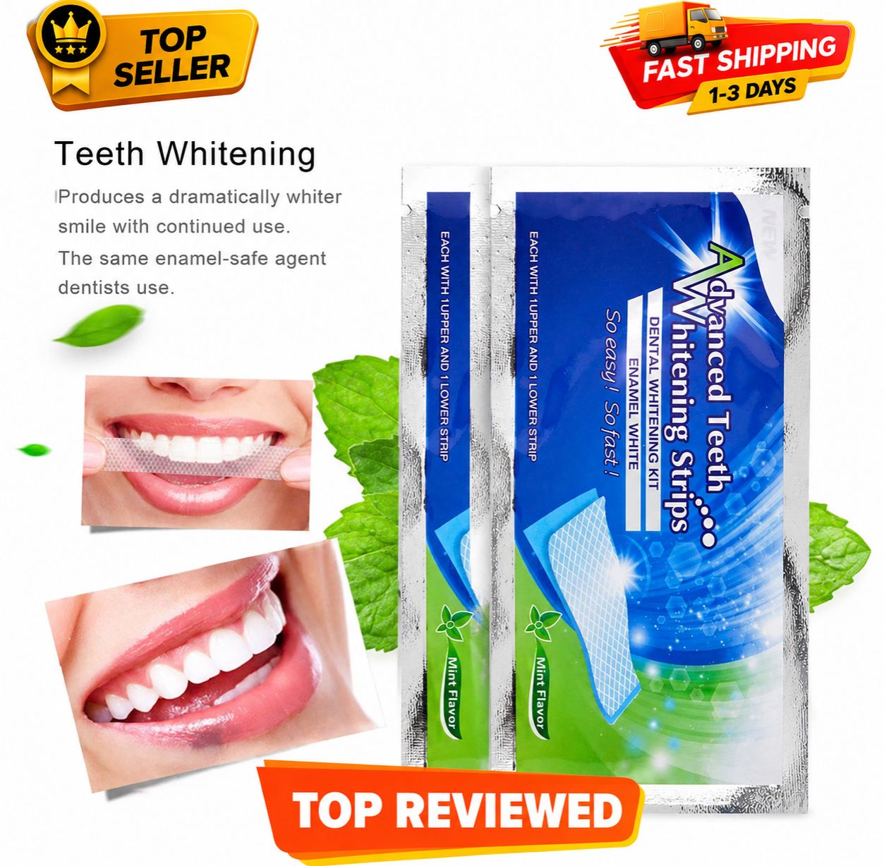 2Pcs/Bag Advanced Teeth Whitening Strips Teeth Oral Hygiene Care Dental Bleaching Teeth Strips Whitening Dental Bleaching Tools