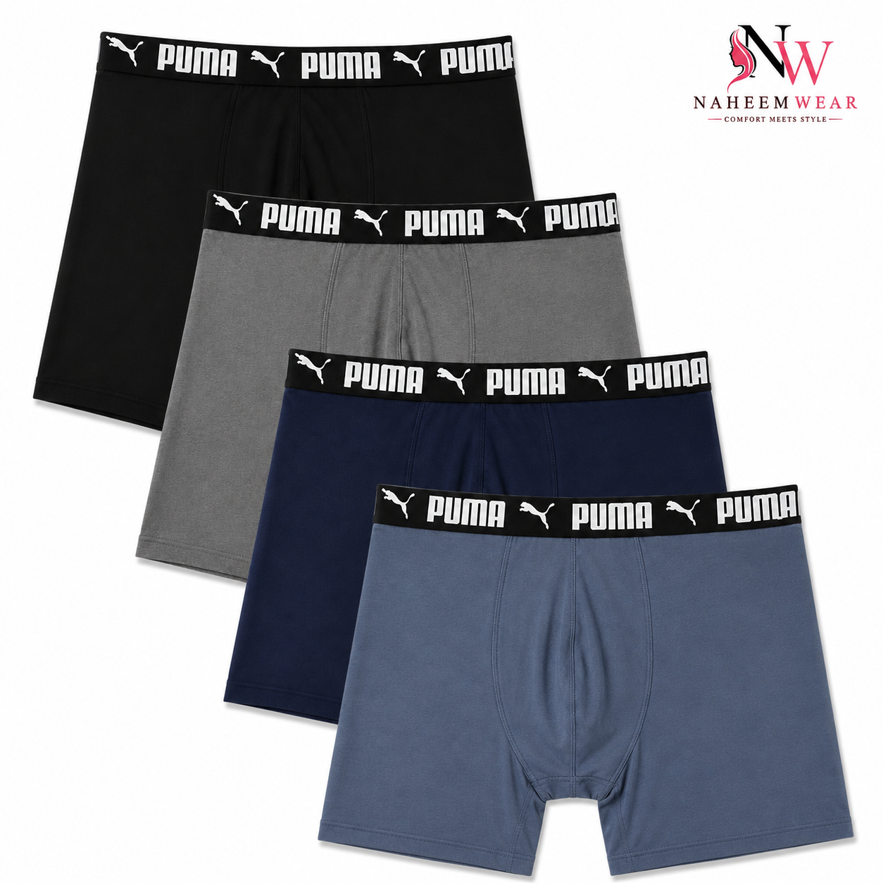 Pack of 4 Men's Premium Cotton Boxer Briefs | Soft Stretch Boxer Underwear | Naheem Wear | Boxers For Men