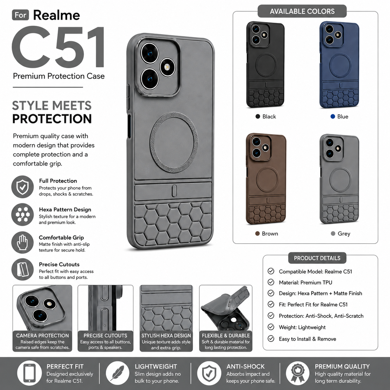 Realme C51 Back Cover | Realme Soft Silicon Back Cover