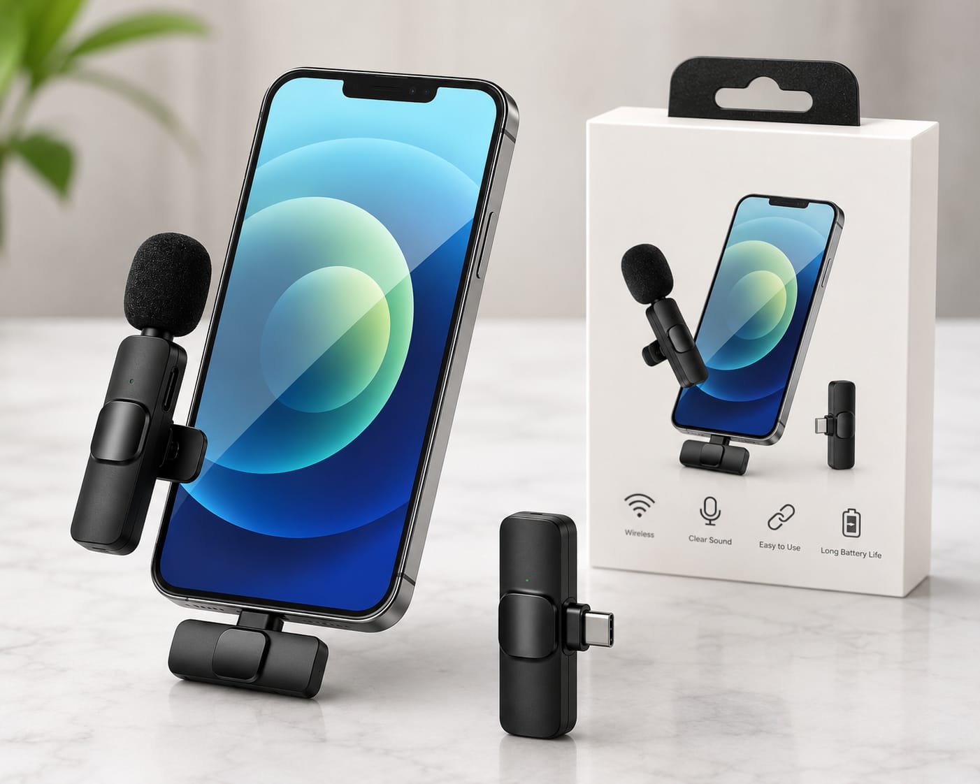 K8 Wireless Lavalier Microphone Type-C | Mini Clip-On Mic for Android Mobile | Noise Reduction | Vlogging, YouTube, TikTok, Interviews & Live Streaming