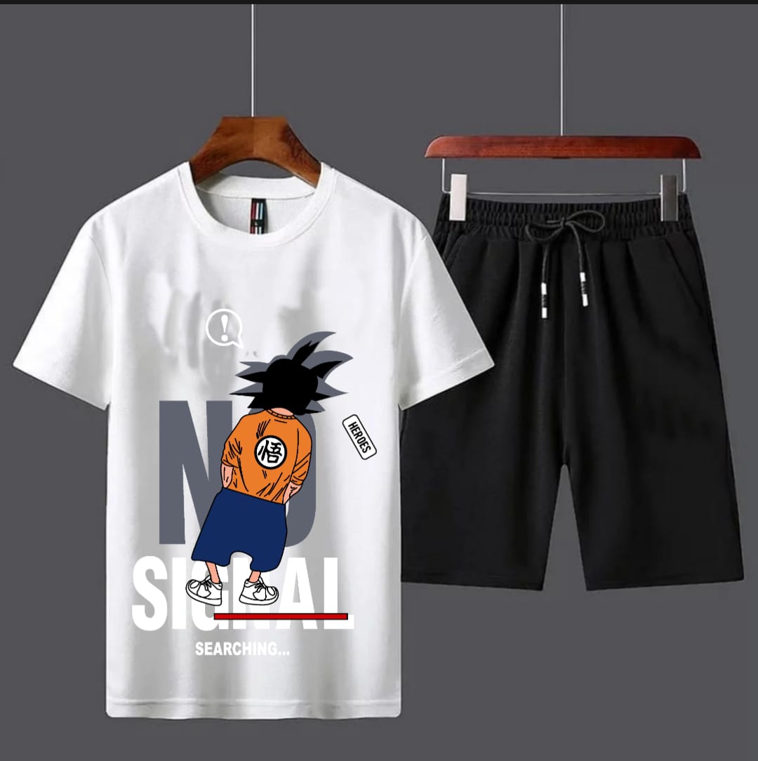 Trendy Summer Collection NO Signal Printed Tracksuit T-shirt and Short Cotton Jersey Fabric Half Sleeves tshirt Track Suits Gym Sports Casual Wear Fashion For Men at Full Circle Clothing