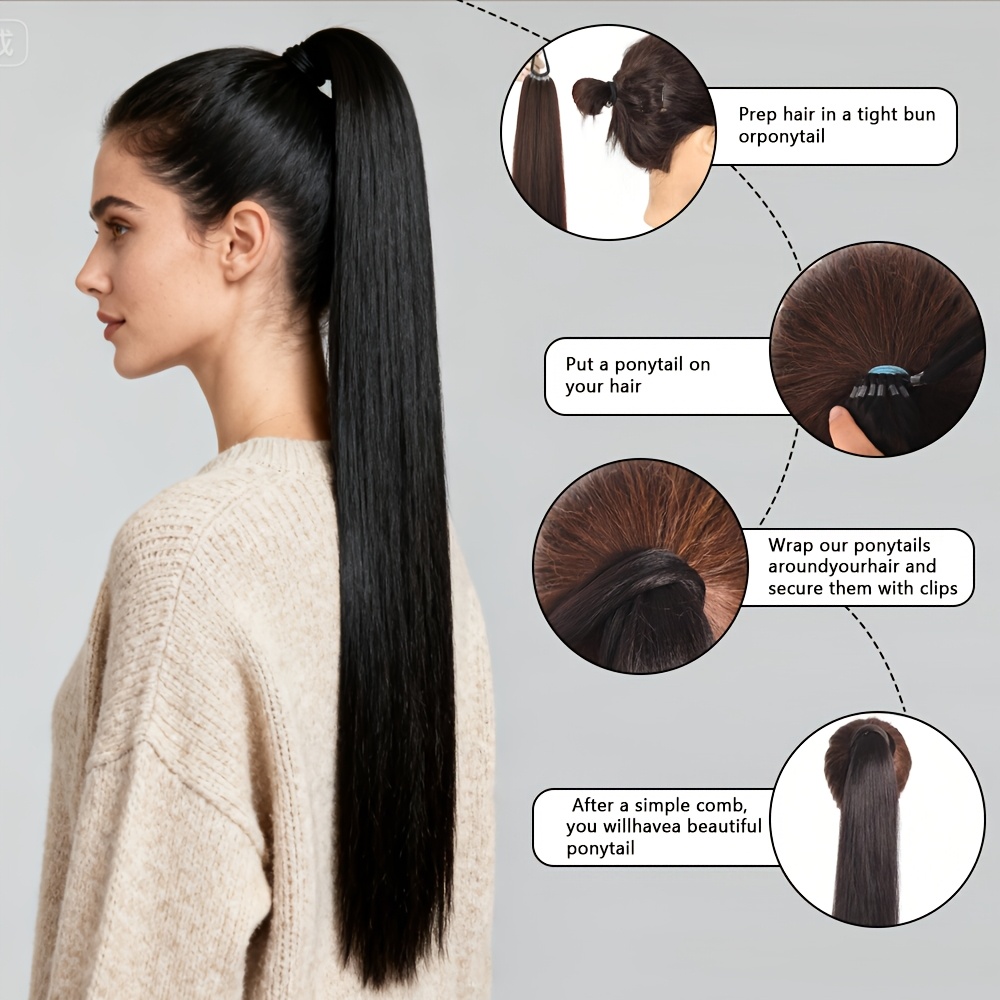 Ponytail Hair Extension for Girls – Hair Pony Extension with Elastic Bands, Straight 28 Inch Long