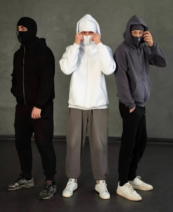 Full Zipper BALACLAVA Hoodie Full Face Cover, Streetwear Style, Winter Warm Sweatshirt best for extrem cool weather winter fleece wool in side for let you feel worm baklava, zipper maks, hood, men hoodie, boys hoodie, girls hoodie - Baclava Ninja Hoodies