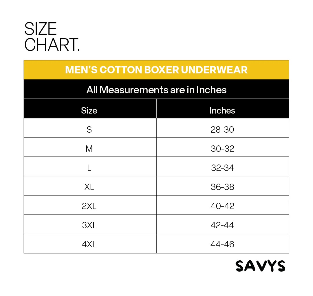 Savys - Men Cotton Boxers - Underwear For Mens - Breathable Fabric For All Day Comfort - Undergarments - Super Soft Micro Nylon Waistband - Underwear For Boy - Body Adaptive Fit -100% Cotton