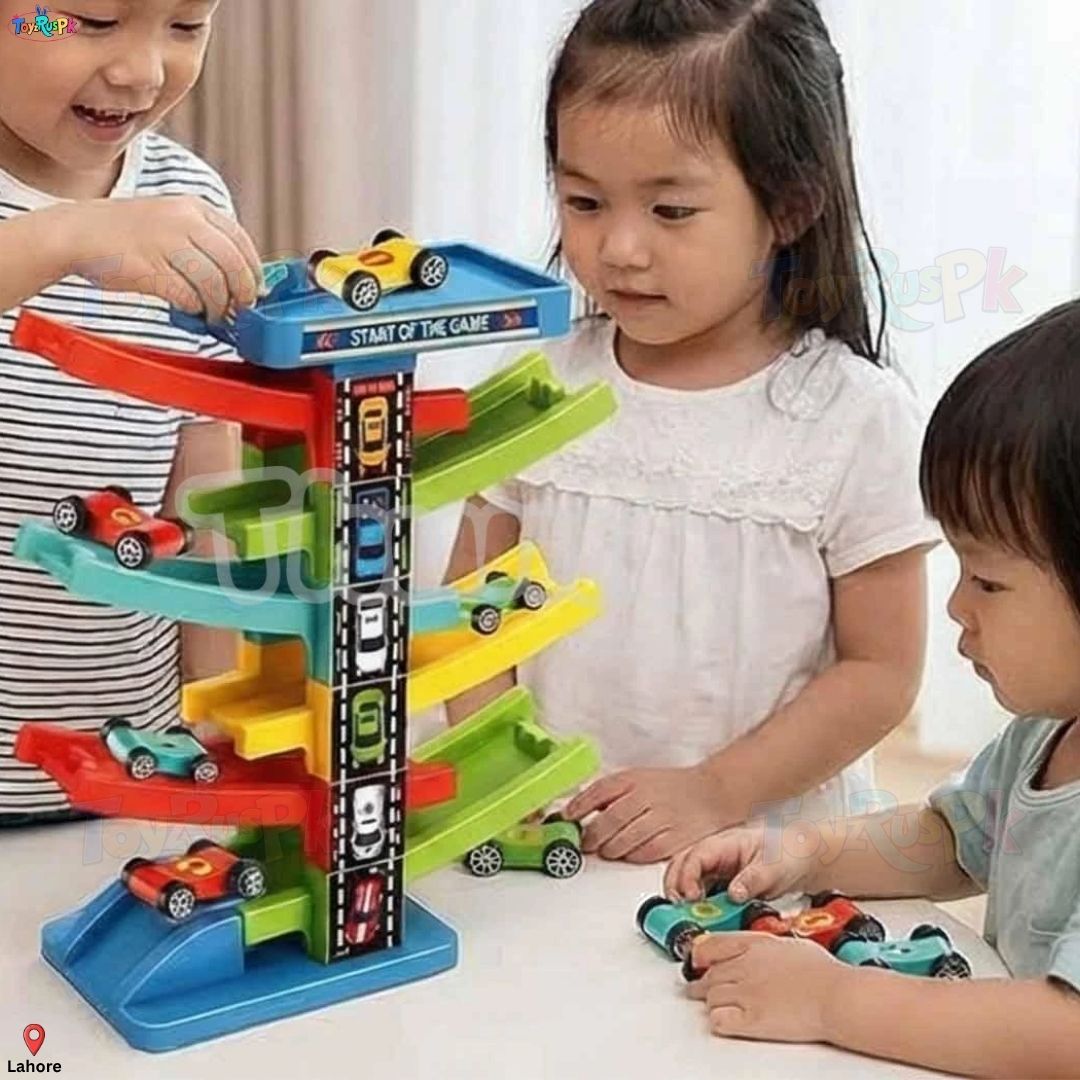 Race Car Slide Track Toy - Ramp Racer Car Set 7 Layer 6 Cars & 15 Layer 10 Cars - Kids Rolling Track Racing Toy Bright Color Educational Activity Toy for Toddlers Boys Girls - ToyzRusPk