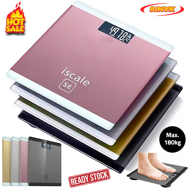 180KG Electronic Digital Body Weight Scale with LCD Display, Tempered Glass Bathroom Weighing Machine, High Accuracy, Step-On, Battery Included