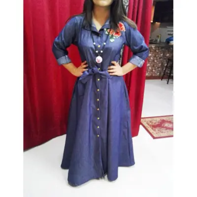Tarseel - Navy Blue Maxi Style Denim Abaya for women