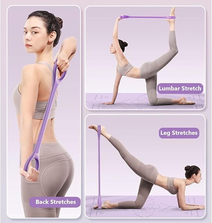 Exercise Yoga Stretch Strap Belt 8Shape Elastic Resistance Band for Back Shoulder & Flexibility Training Yoga Belt for Stretching Pilates Home Workout & Rehabilitation