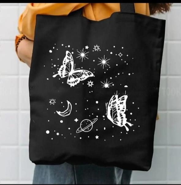 Trendy  Printed Black Color Tote Bag For Girls & Women