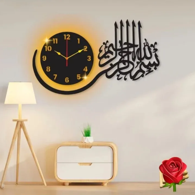 Heart Wooden Clock With Premium Light I The New Wooden Wall Clock Big Size I Wall Clock I Wooden Wall Clock I Wall clocks for bedroom I Wall Clocks for drawing room I Wooden Wall Clocks for bedroom