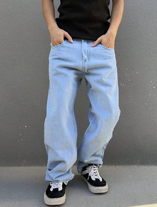 Men's Loose Fit Wide Leg Denim Jeans Retro Baggy Streetwear Trousers Casual Straight Leg Denim Pants