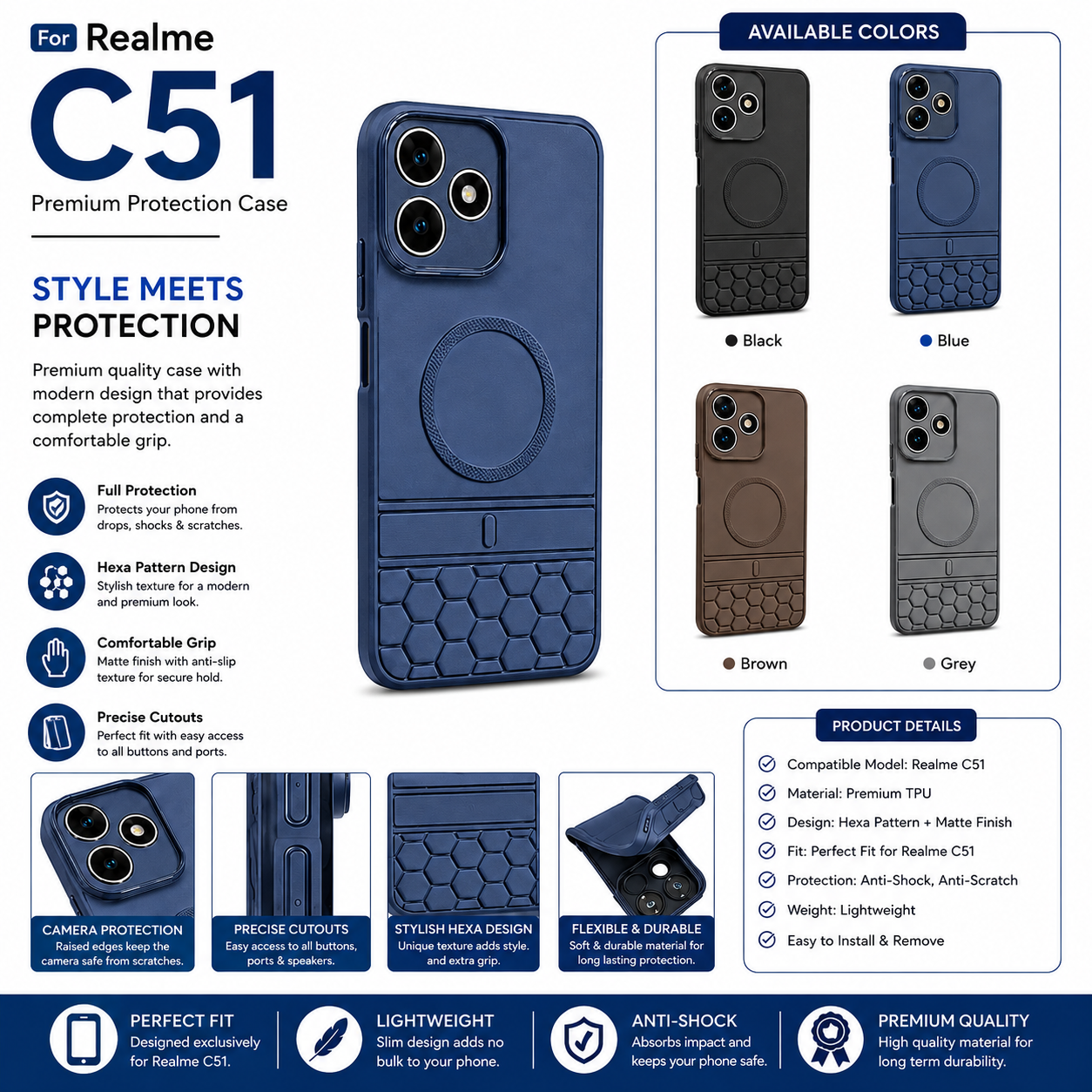 Realme C51 Back Cover | Realme Soft Silicon Back Cover