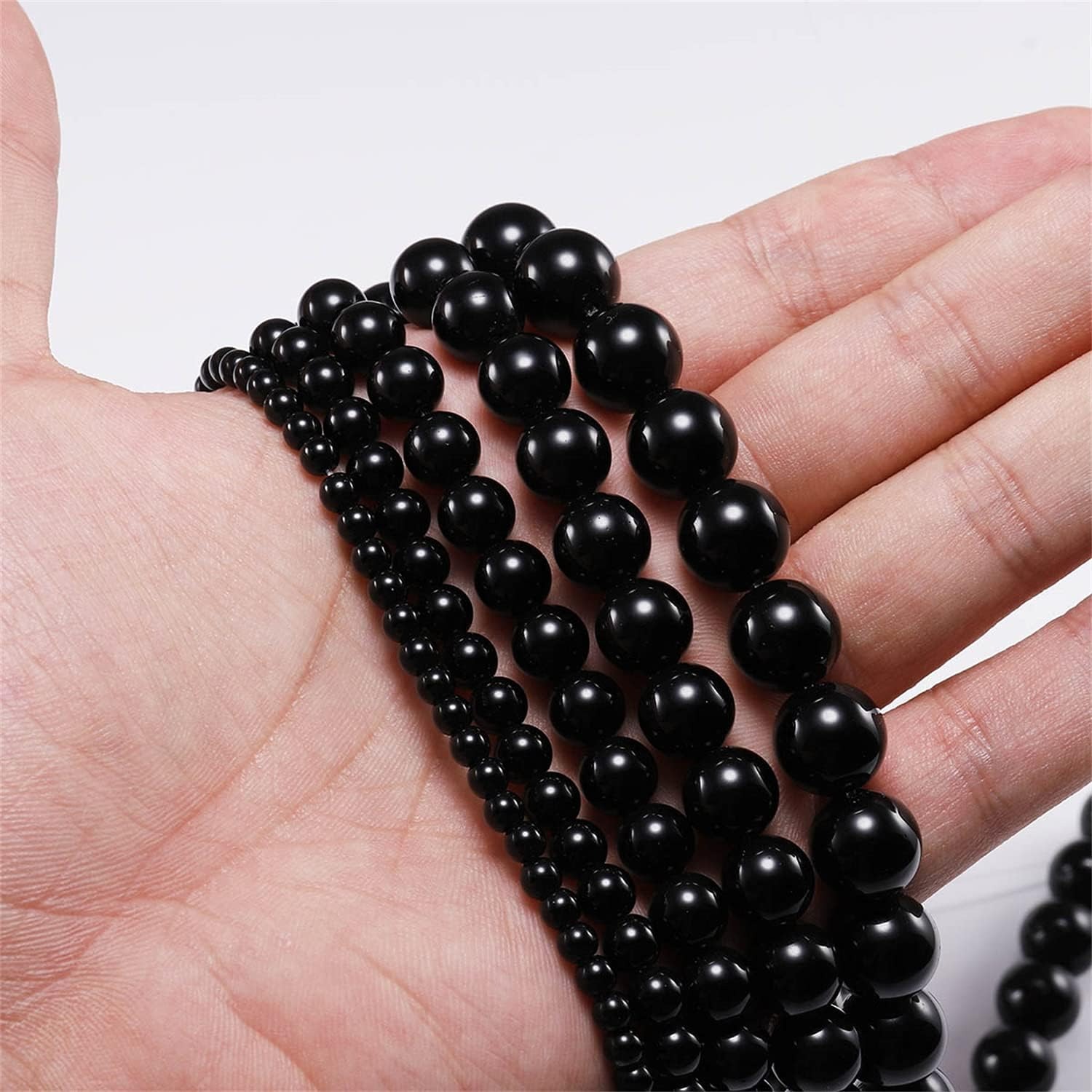 Shiny Black Obsidian Natural Stones 10/8/6/4/3mm Loose Beads for DIY Bracelets & Necklaces | Beaded Jewelry Making Accessory | Tawakkal Crafts