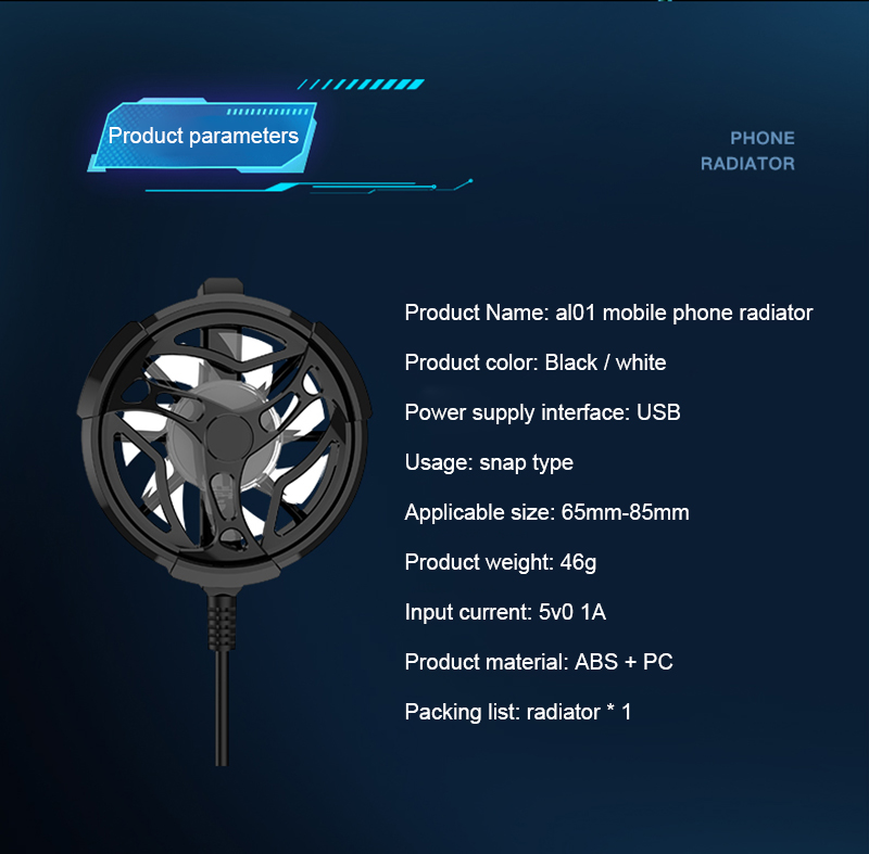 AL01 RGB Phone Cooler Universal Mini Mobile Cooling Fan For Mobile - Portable Adjustable Gamepad Holder Heat Sink Radiator Gaming Fan | Mobile Cooling Phone Radiator Game Cooler System Cooling Fan For PUBG FREEFIRE