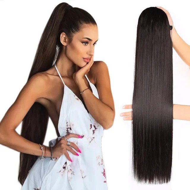 Long Straight Ponytail Synthetic Drawstring Pony Hair Extension For Women Natural Looking