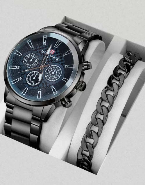 Pack of 2 Watches for Men Stainless Steel Strap Quartz Watch Business and Casual Style with Calendar and Luminous Dial Multiple Colors