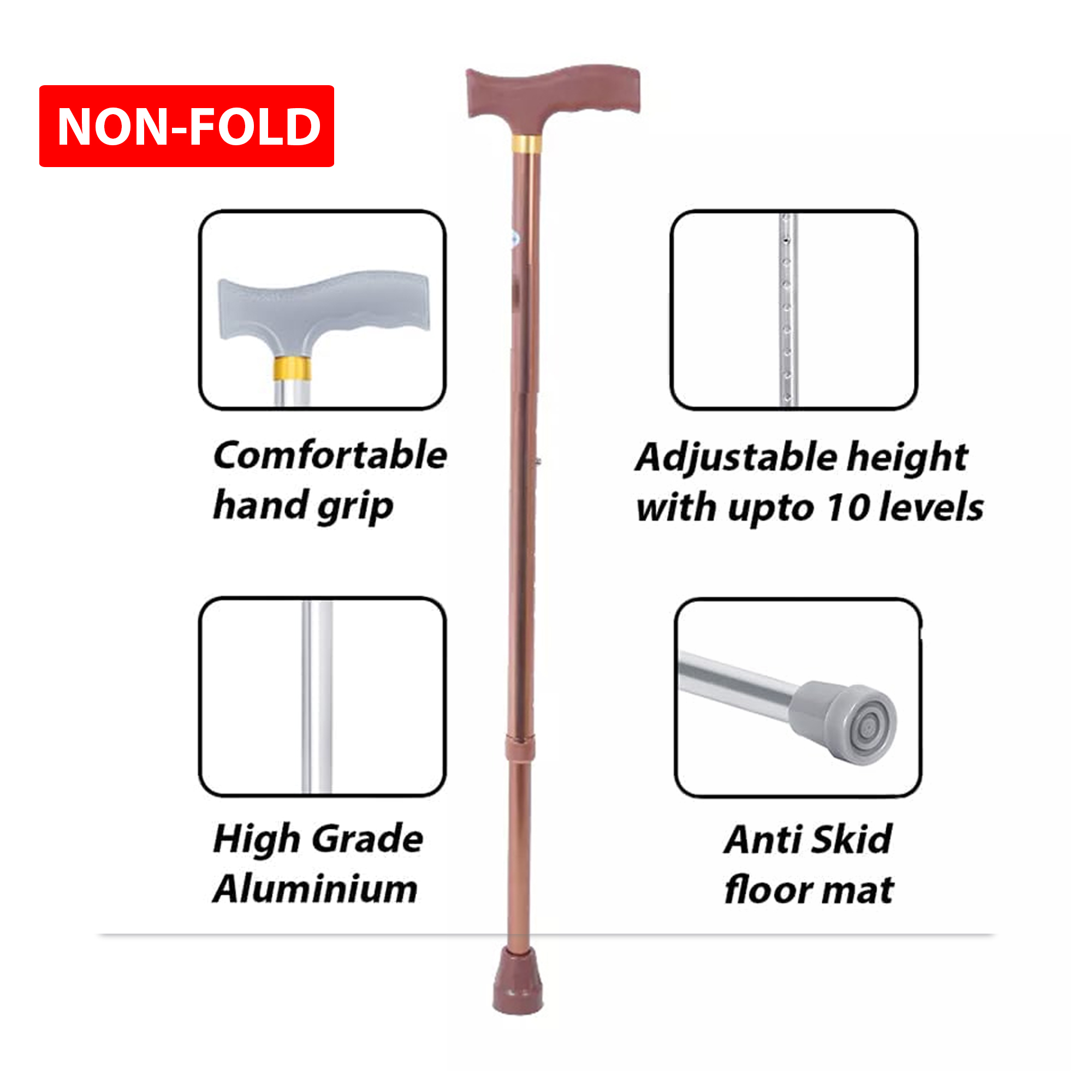 Adjustable Lightweight Aluminum Trekking Cane, Foldable Offset Walking Stick with Ergonomic Handle for Hiking and Outdoor Recreation - Black