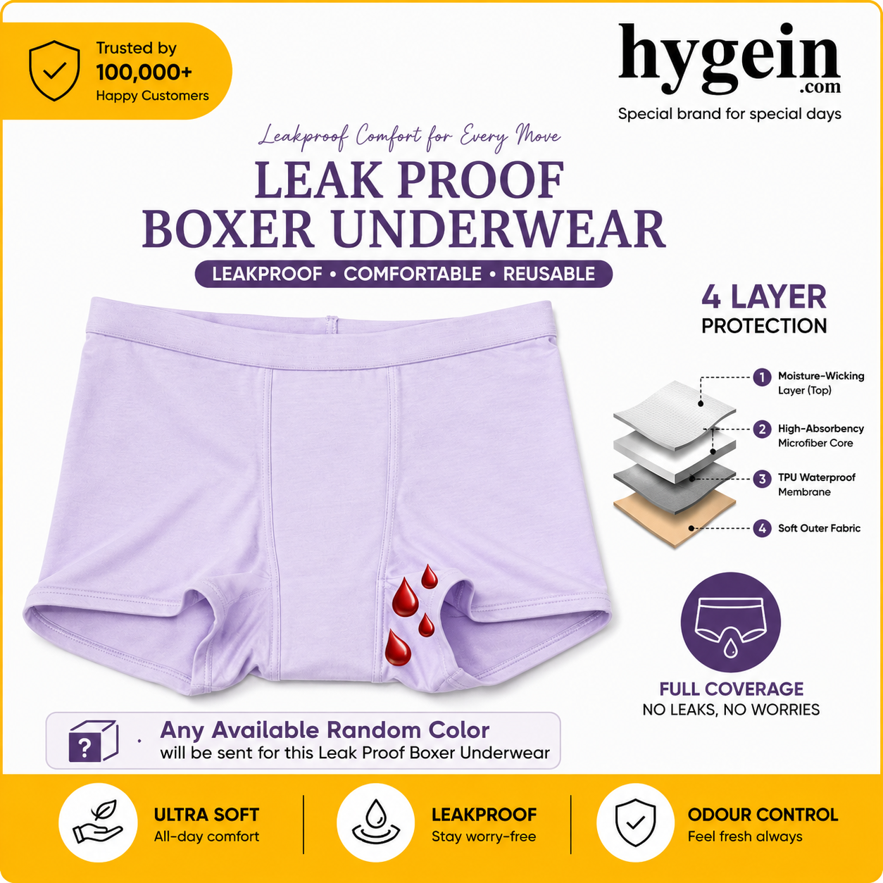 Hygein High Waist Reusable Period Underwear Brief Panties 4 Layers Leak Proof Highly Absorbency