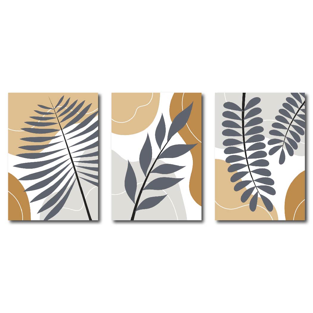 Set of 3 Abstract Art Wooden Sticky Phototiles | Premium Frame Set for Wall Decoration | Modern Room Decor Hanging Items for Home, Office & Bedroom
