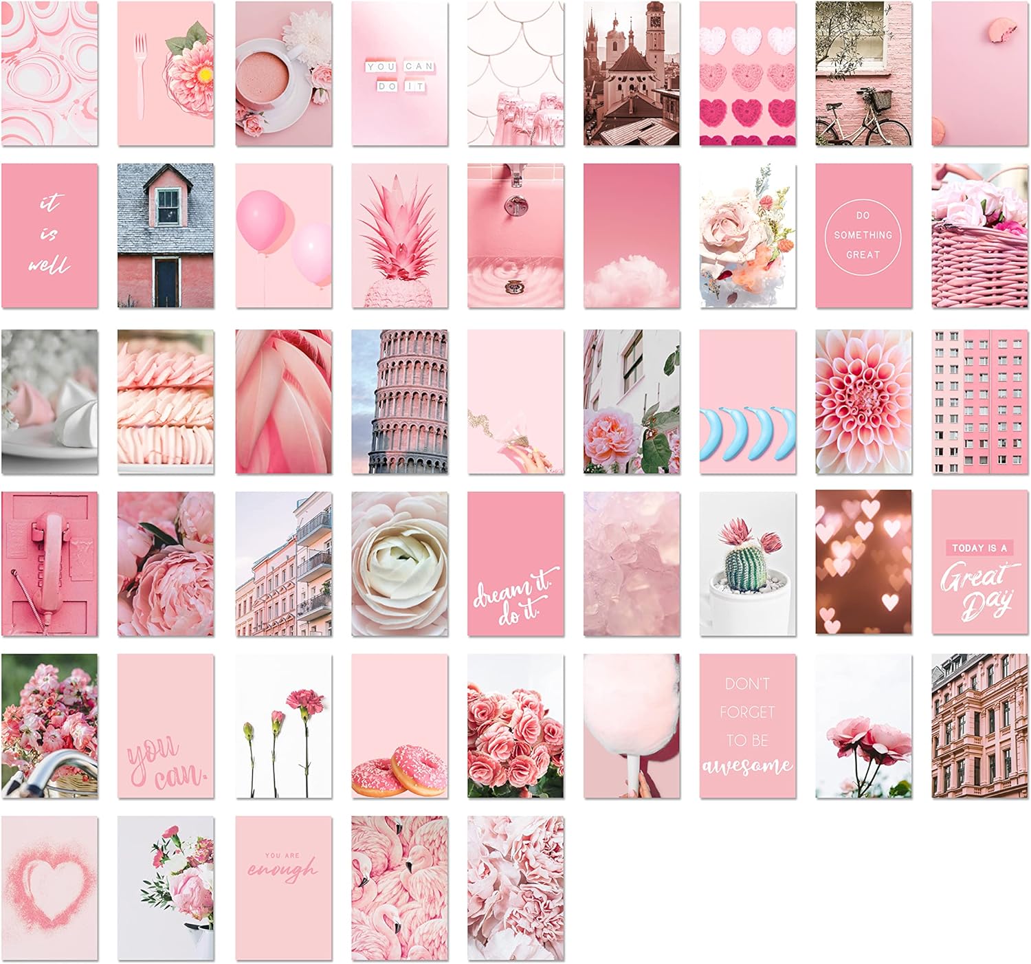 Pink Theme Aesthetic Photo Cards - 21 Cards, 4x6'' for Wall Decor