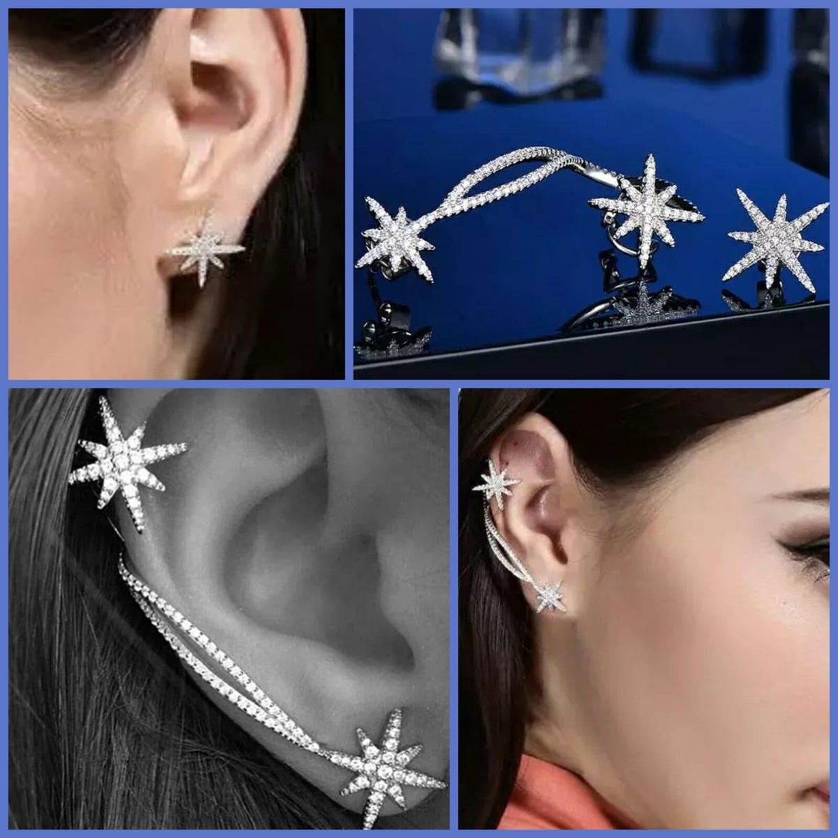 Elegant Silver Star Girls Earcuff  Stylish Earring Trendy Fashion Women Jewellery Drop Earrings