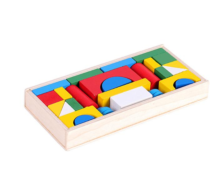 Wooden Small Castle Building Blocks Wooden Box 26 Pieces Puzzle Small Building Blocks