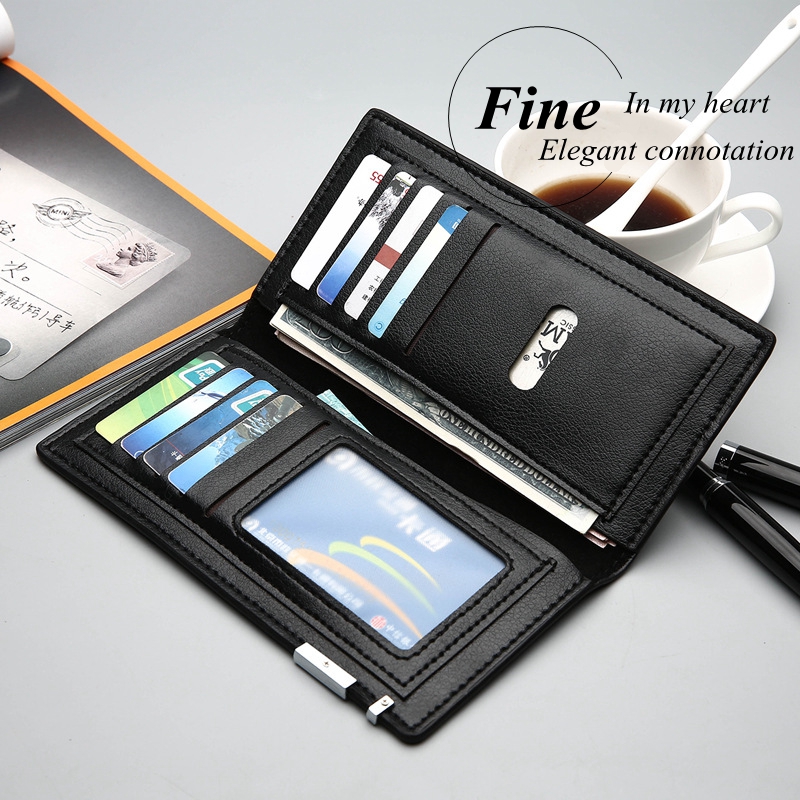 Men's PU Leather Slim Long Mobile Wallet For Men All Season Business Style With Phone Compartment And Card Slots