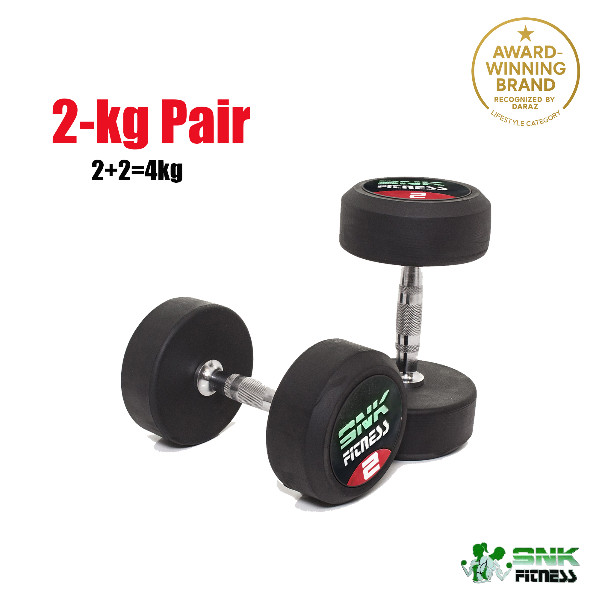 Pair Of 2 Kg High Quality SNK FITNESS Professional Rubber Coated Dumbbell Fitness Home Gym Home Exercise Dumbbells