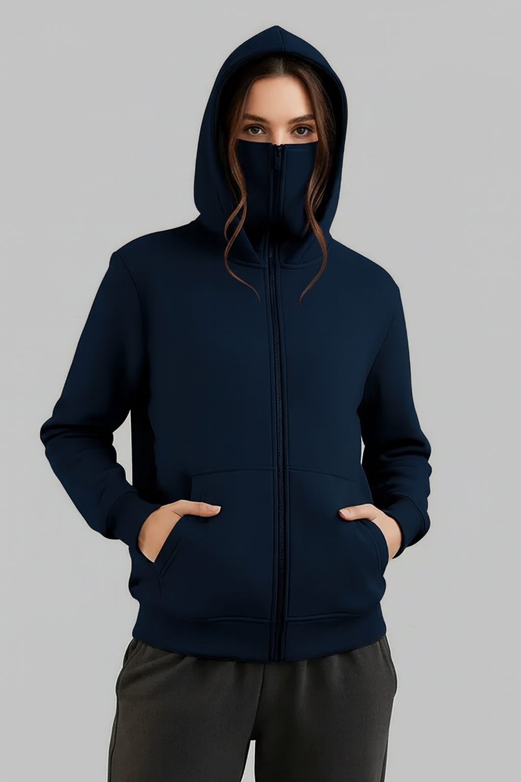 Girls Womens Ninja Zipper long Hoodie with Built-In Face Mask Size S to size XXL size available color Black White Navy | Men Full Zip Hoodie | Warm Fleece Hooded Sweatshirt | Stylish Winter Wear Jacket - Baclava Ninja Hoodies Women