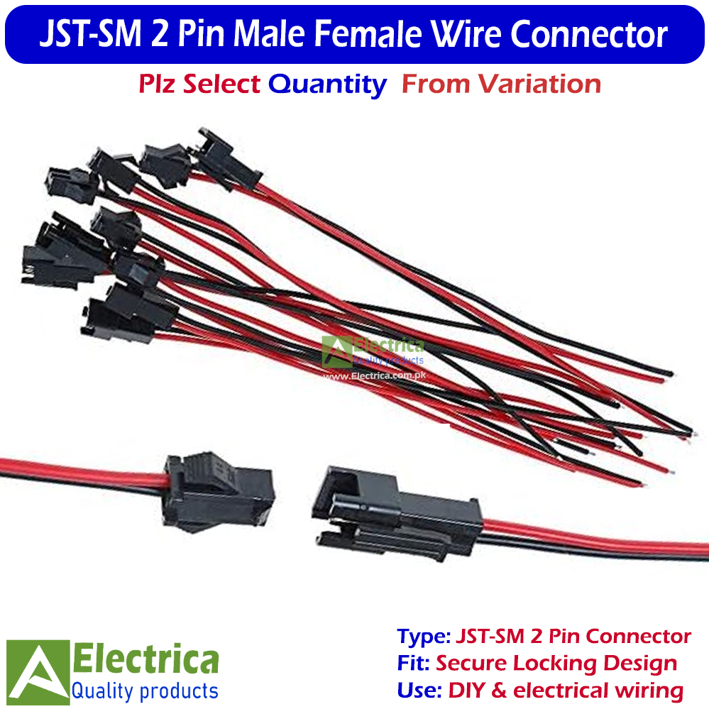 5/15/50 Pairs Mini Micro JST-SM 2 Pin Plug Connector, Micro Electrical Male and Female Wire Cable Connector by Electrica