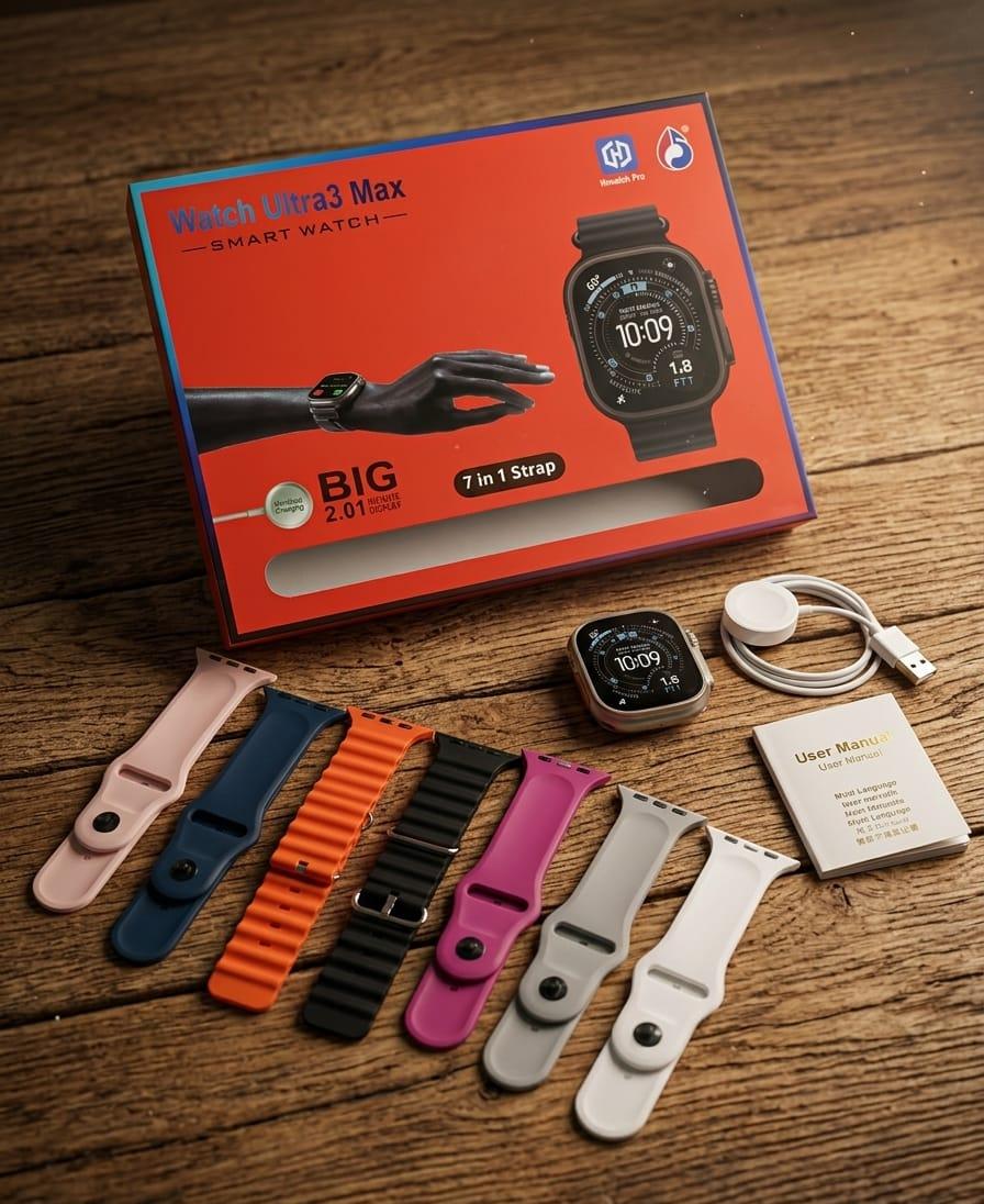 7 in 1 Ultra Smart Watch Set with 7 Interchangeable Straps – iOS & Android