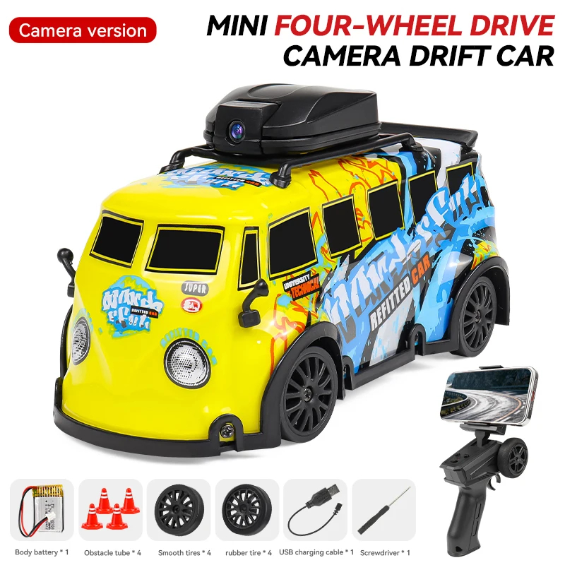KIDDO KASTLE -  Remote Control MOKA 1:32 RC Drift Car with WiFi Camera | 2.4GHz 4WD 20KM/H High-Speed Racing Car with Replaceable Drift Tires, Road Blockers & USB Rechargeable Battery | Assorted Bus & Sports Car Models