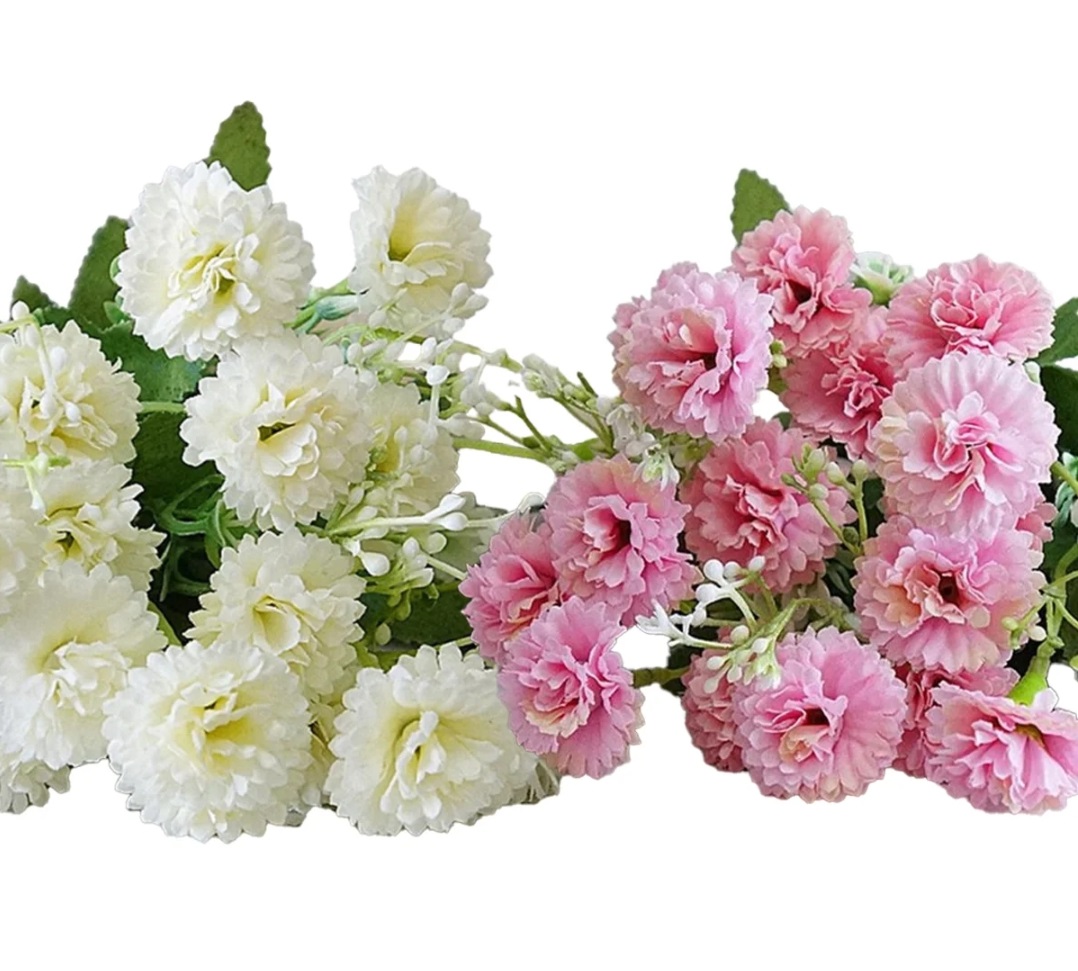 Pack of 2 Artificial Lilac Silk Flowers Head Plant Bouquets Party Wedding Home Decor off white and pink