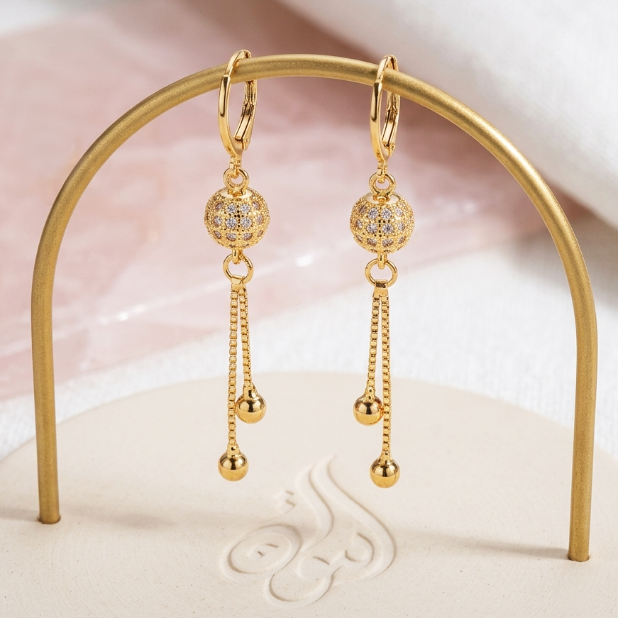 Arabic Hoop Earrings with Textured Ball Charm for Women & Girls | Bangle Rings Stylish & Trendy Jewelry Gifts | Perfect for Everyday & Party Wear