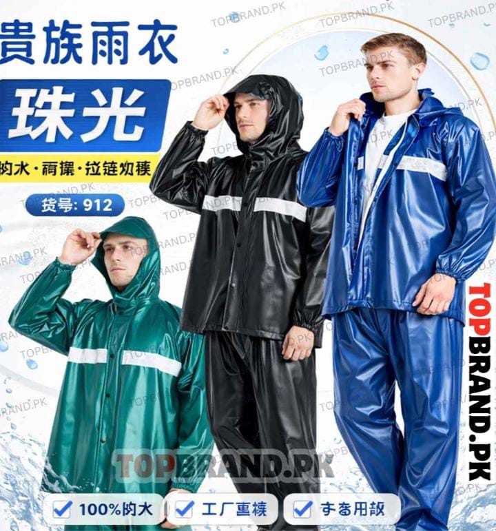 Rain Suit Set For Men Waterproof Polyester Fabric Lightweight Hooded Style Black Color