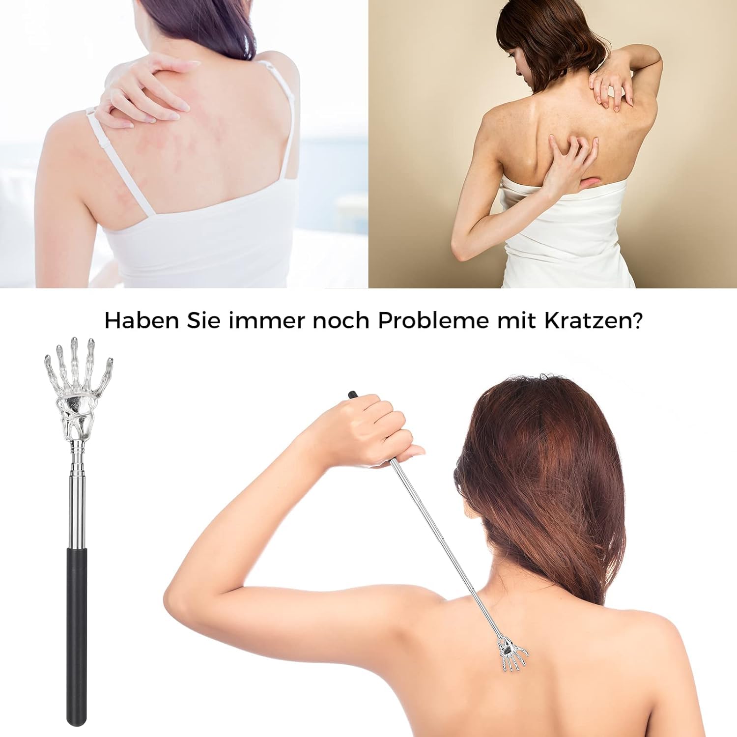 Small Adjustable Portable Foldable Extendable Back Scratcher, Metal Stainless Steel Telescoping Itching Hand Stick Tool