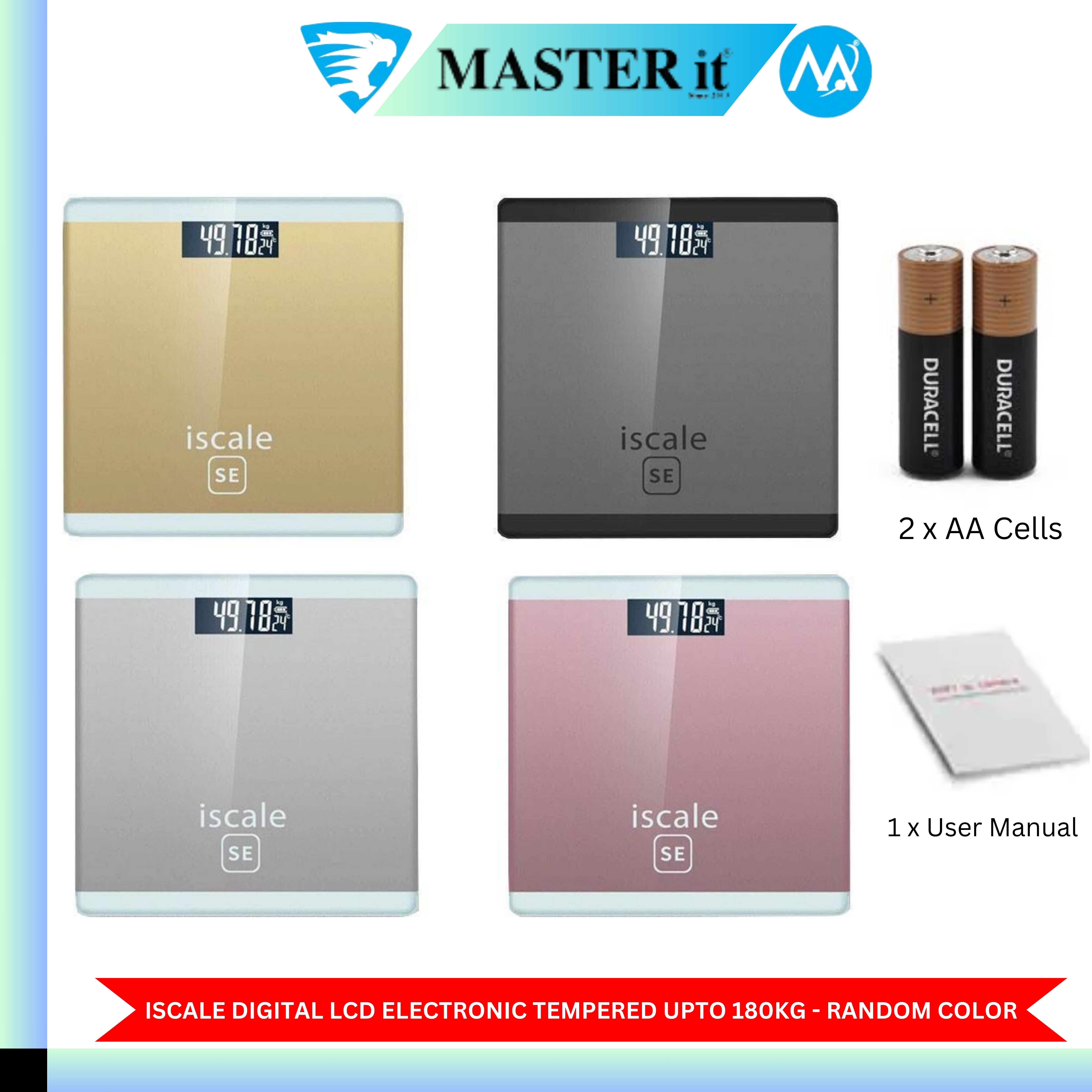 Upto 180kg iScale Rechargeable Weight Machine - Digital Heavy Duty Electronic Weighing Scale with Dual LED Display - Heavy Electric Weight Machine With Durable Steel Quality - For Home & Personal Use - Black/Golden/Pink/Silver