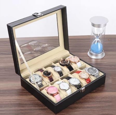 Myle Cart Watch Storage Organizer Box 3/6/10/12 Grids PU Leather Display Case for Watches & Jewelry, Black