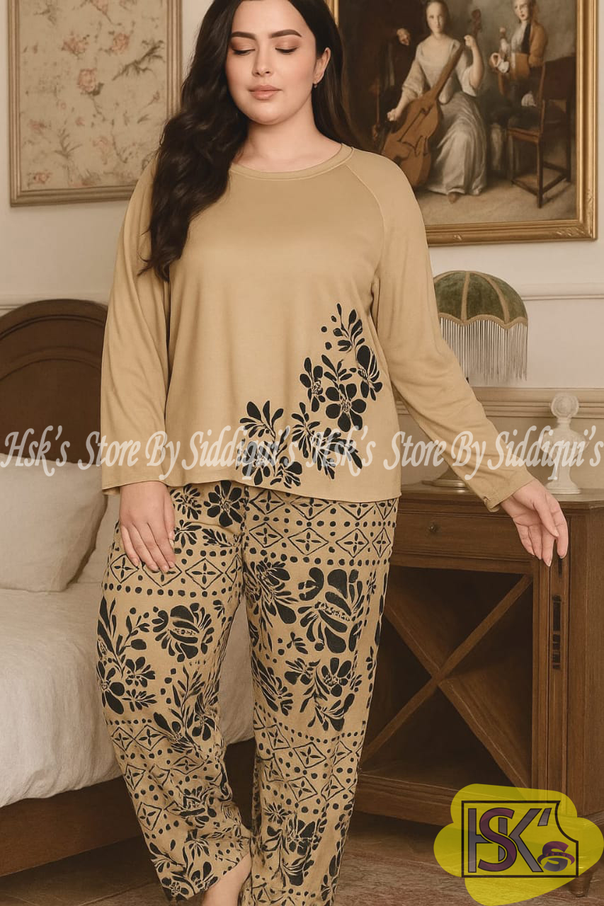 Grey Heart Print Soft Cotton Night Suit T Shirt and Pajama Set For Women and Girls Comfortable Soft Fabric For A Good Nights Sleep