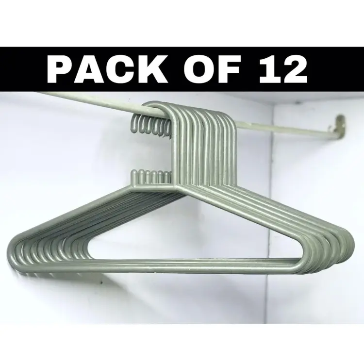 Hangers for Clothes - Good Quality Pack of 12 Large Grey Plastic