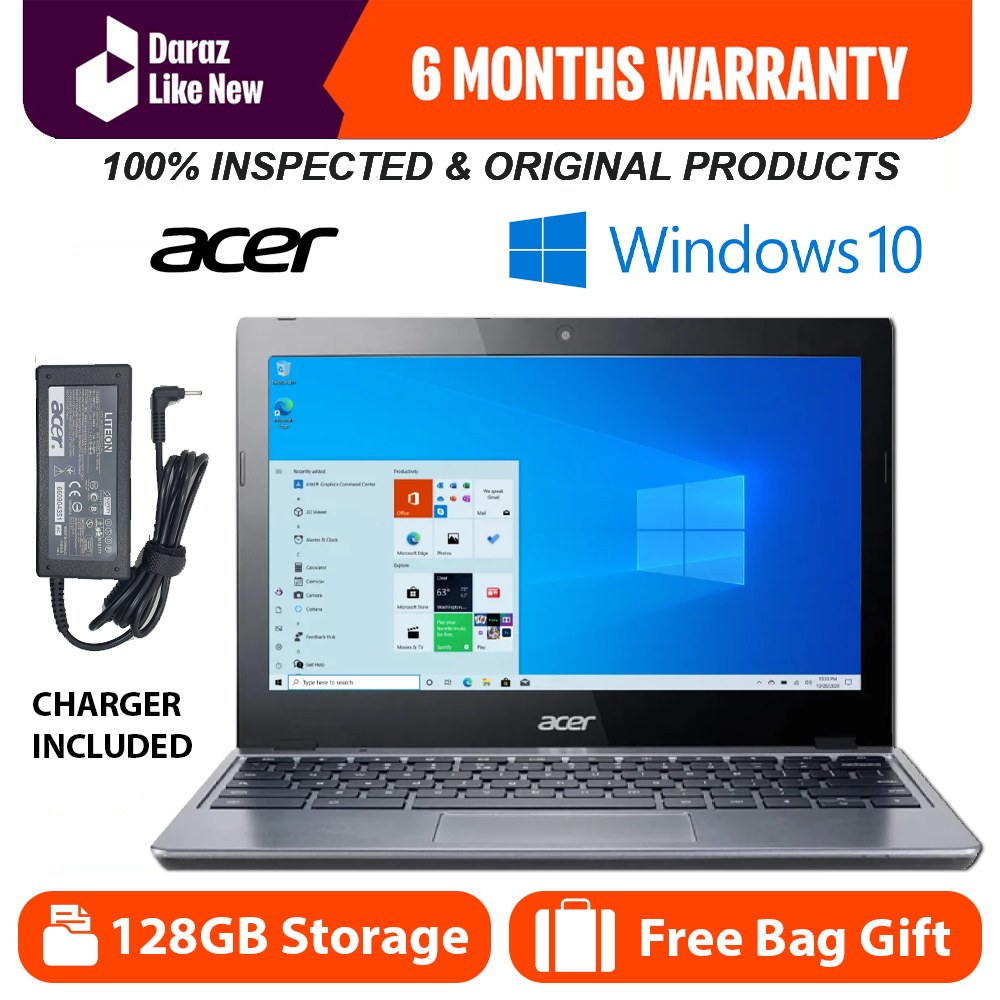 Acer Laptop 4GB RAM 128GB Storage 11.6 Inch Full HD Display Windows 10 Installed MS Office Installed Rotatable Camera Slim Fast Portable Laptop 4-6 Hours Battery Backup Charger Included Free Bag Student Laptop Online Classes Office Work