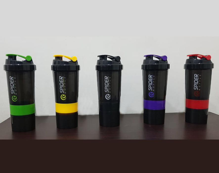 3-in-1 Spider Protein Shaker Bottle Sports Gym Water Bottle Multi-Purpose Shaker with Extra Supplement and Pill Capsule Storage BPA Free Plastic Easy Grip Leak Proof-500ml