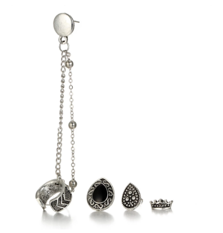 Fashion 4PCS/Set Royal Crown Bijoux Heart Long Chain Tassel Earring Helix Piercing Women Jewelry
