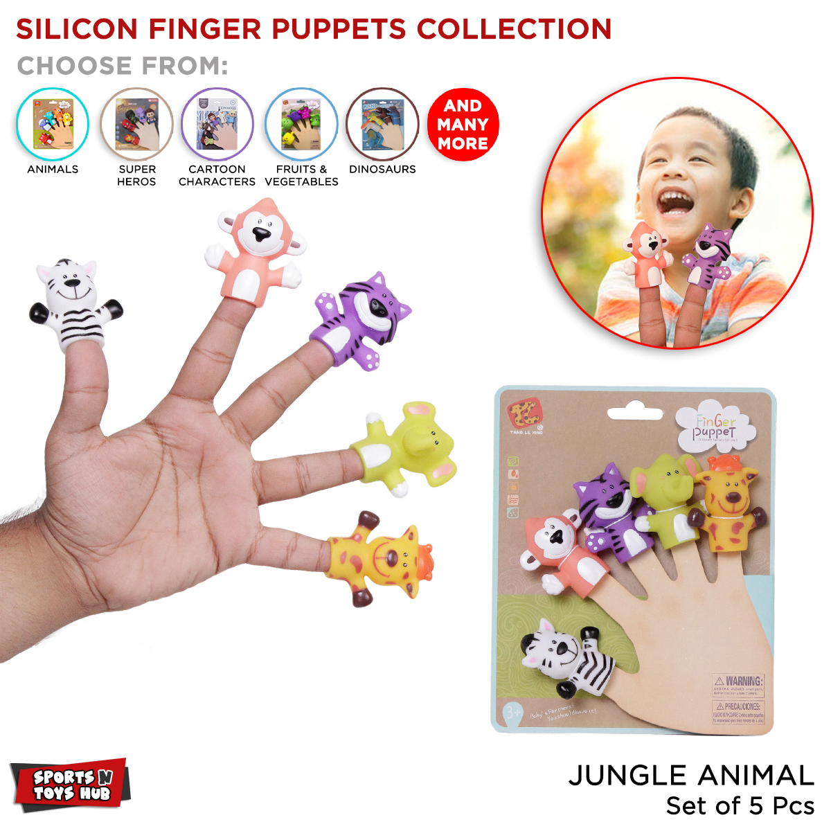 Pack of 5 Finger Puppets For Kids Hand Puppet Animal Learning Toy ...