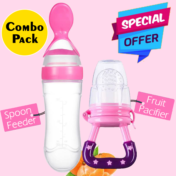 Pack Of 2 Baby Silicone Squeeze Spoon Feeder With Baby Fruit Pacifier ...