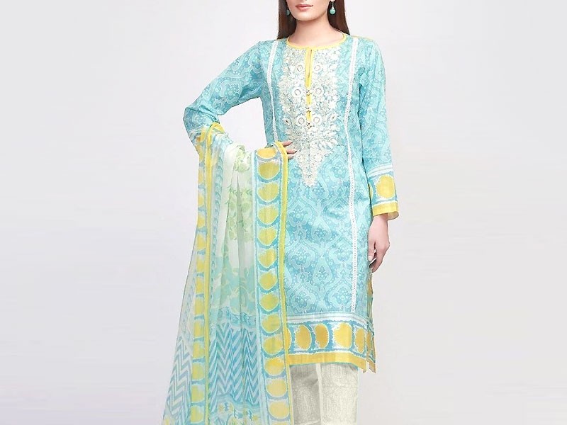 Elegant Embroidered Lawn Dress with Chiffon Dupatta