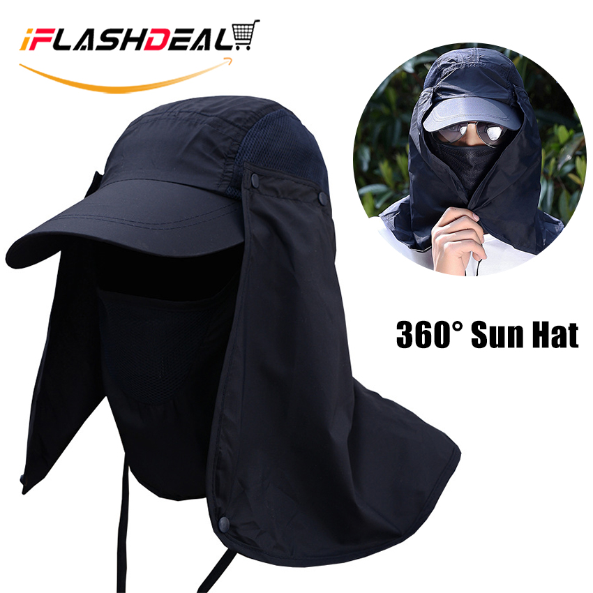 iFlashDeal Summer Sun Hat Caps Unisex 360° Outdoor Sun Protection Fishing  Hats With Removable Neck Face Flap Cover UPF 50+