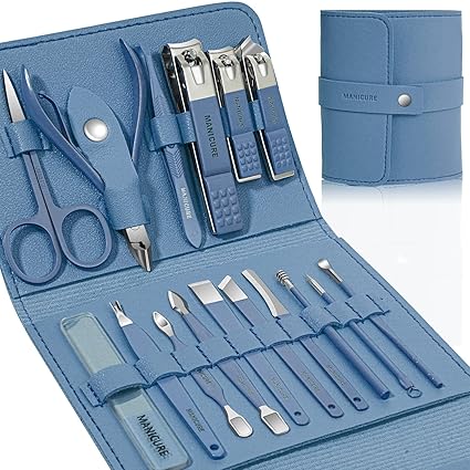 16 PCS Manicure Pedicure Set Stainless Steel Nail Cutter Kit with Leather Case | Professional Nail Clipper Grooming Kit for Men Women | Portable Nail Care Cuticle Trimmer Set