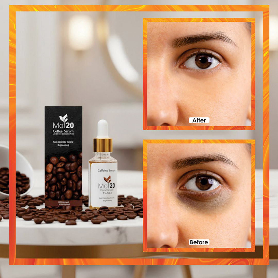 Mol20 Coffee Serum – Anti-Wrinkle & Dark Circle Remover for Youthful Eyes | 5% Caffeine & EGCG, Vegan, Free-From Formula | 30ml